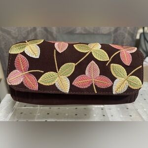 Small Ipa Nima Velvet Clutch Bag Embroidered Leaf Pattern